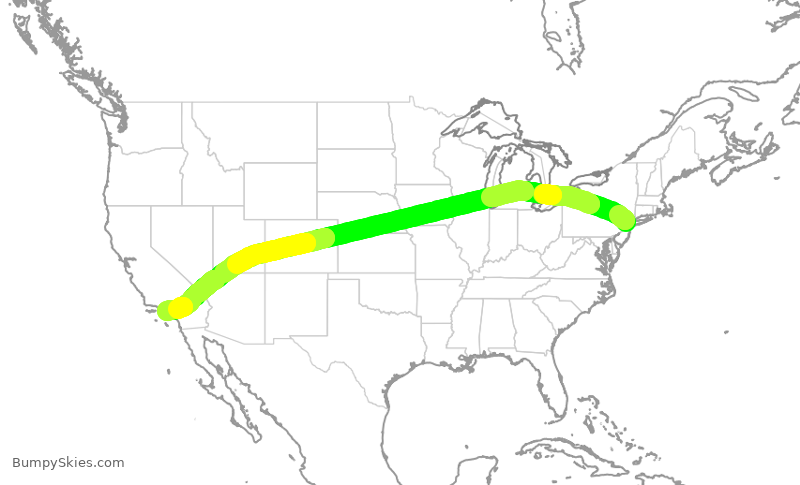 Turbulence forecast map for UAL2191, EWR to LAX
