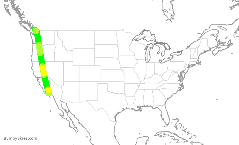 Turbulence forecast map for UAL2191, LAX to YVR