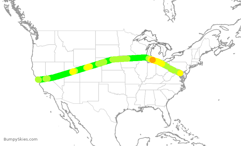 Turbulence forecast map for UAL2192, BWI to SFO