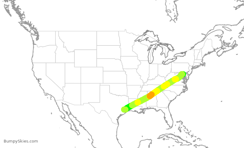 Turbulence forecast map for UAL2194, BWI to IAH