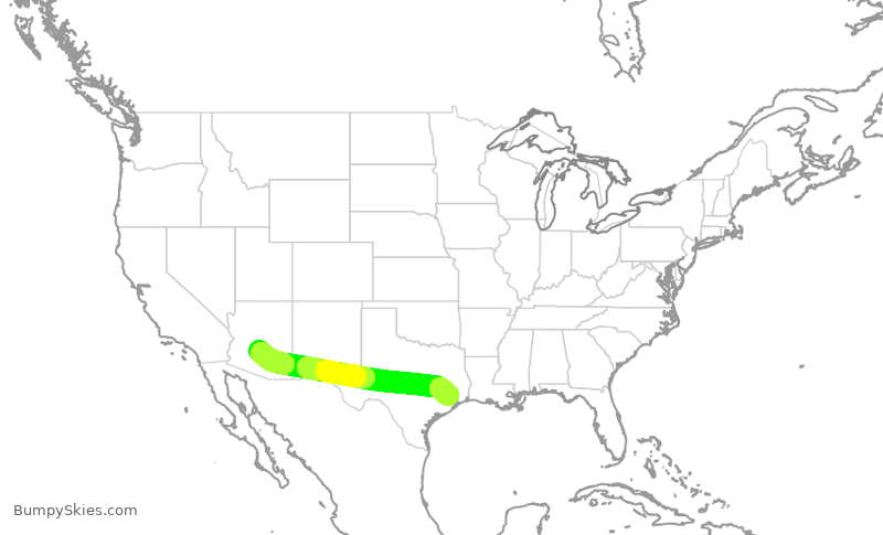 Turbulence forecast map for UAL2198, PHX to IAH