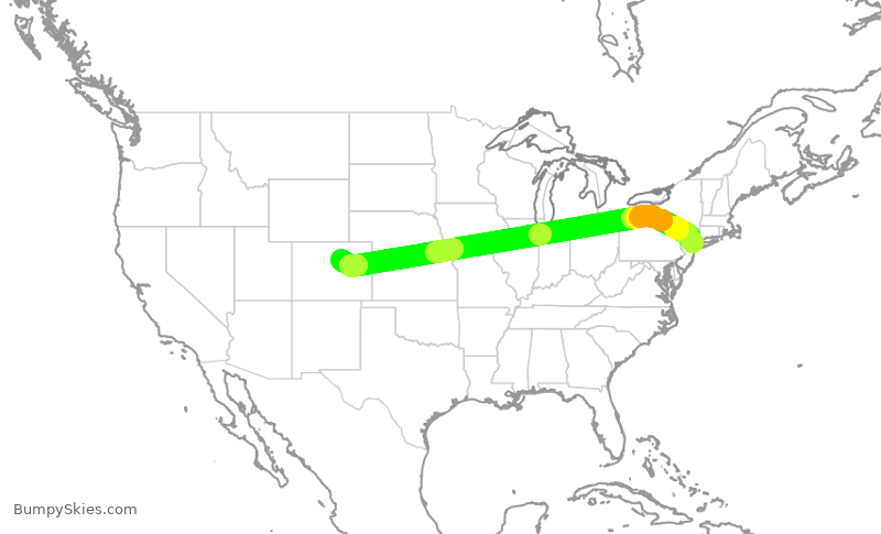Turbulence forecast map for UAL2200, LGA to DEN