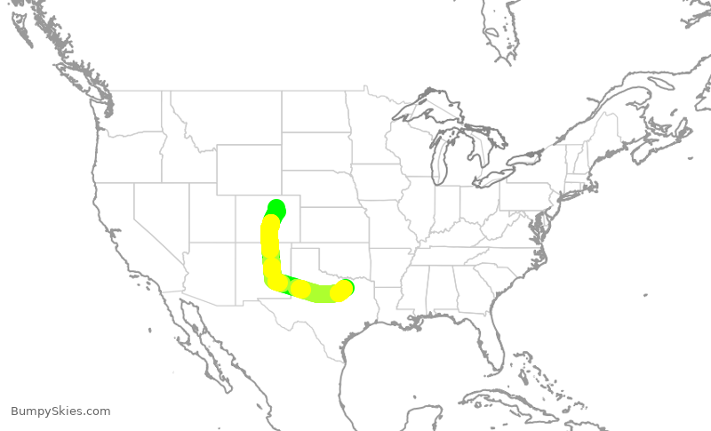 Turbulence forecast map for UAL2201, DEN to DFW