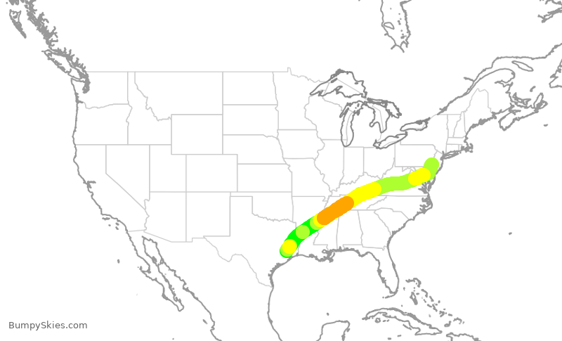 Turbulence forecast map for UAL2203, IAH to PHL