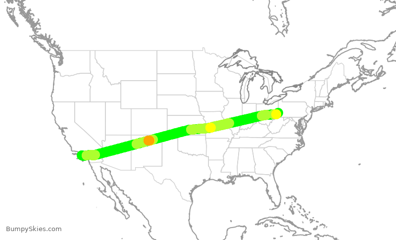 Turbulence forecast map for UAL2204, LAX to PIT