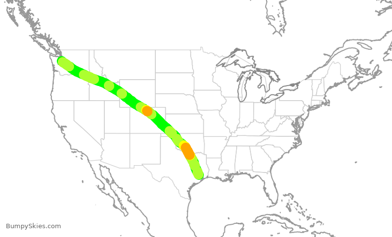 Turbulence forecast map for UAL2205, IAH to SEA