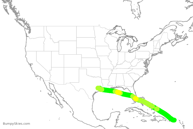 Turbulence forecast map for UAL2208, IST to IAH