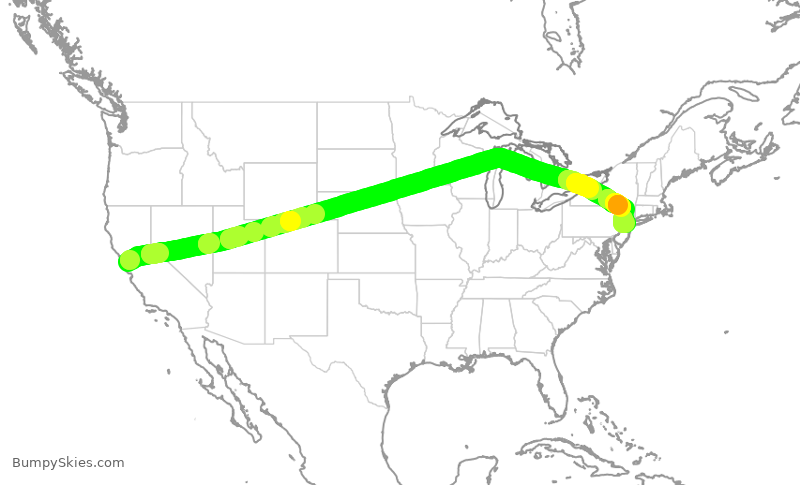 Turbulence forecast map for UAL2209, SFO to EWR