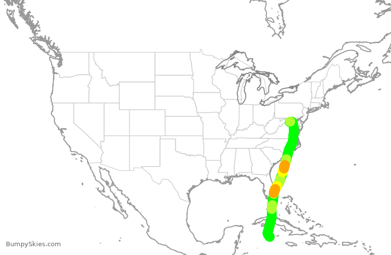 Turbulence forecast map for UAL220, IAD to GCM