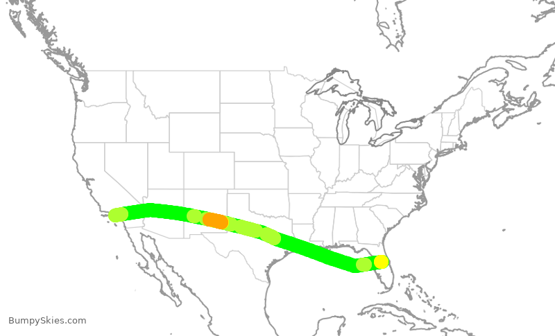 Turbulence forecast map for UAL2210, MCO to LAX
