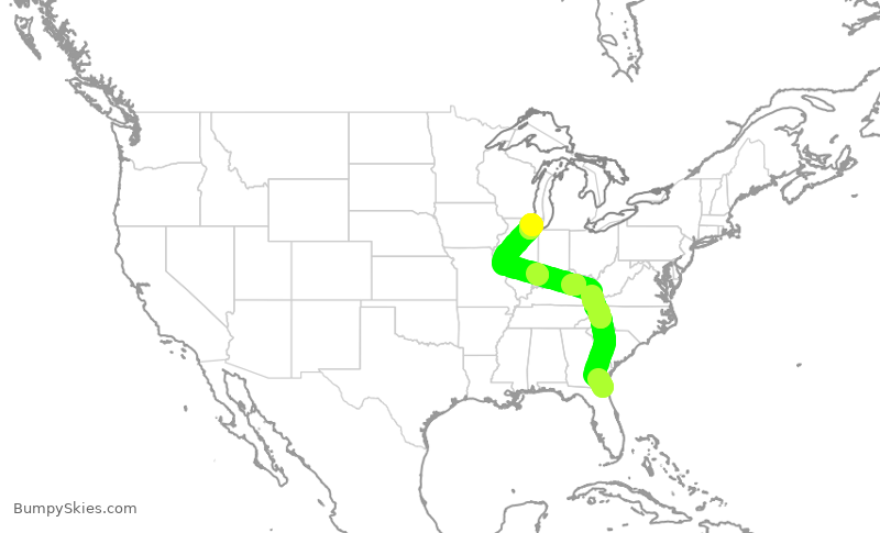 Turbulence forecast map for UAL2211, JAX to ORD