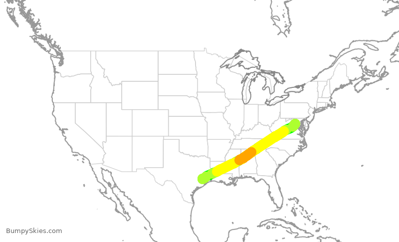 Turbulence forecast map for UAL2217, IAD to IAH