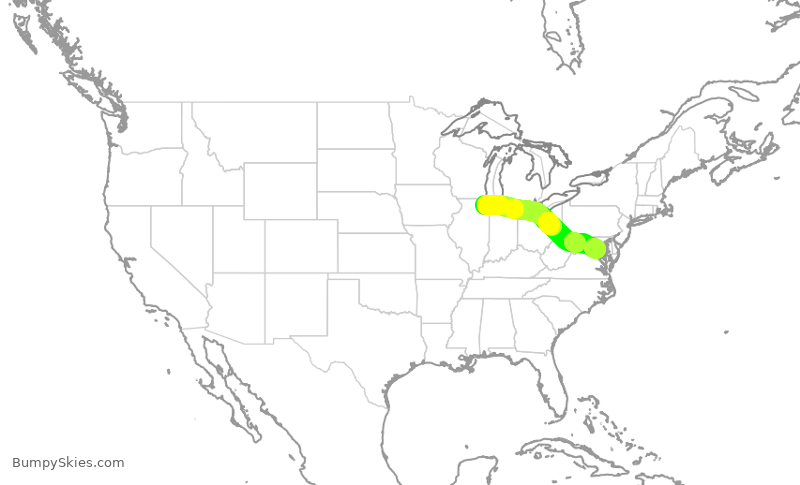 Turbulence forecast map for UAL2218, ORD to DCA