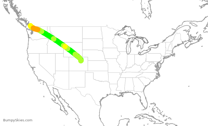 Turbulence forecast map for UAL2221, DEN to YVR