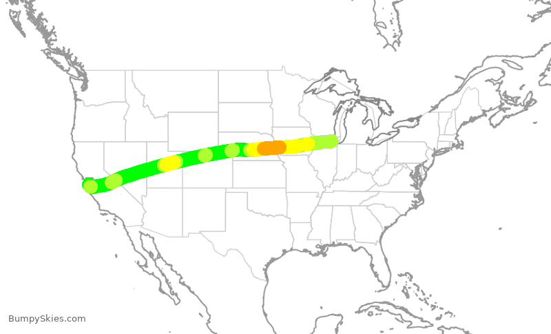 Turbulence forecast map for UAL2221, ORD to SJC