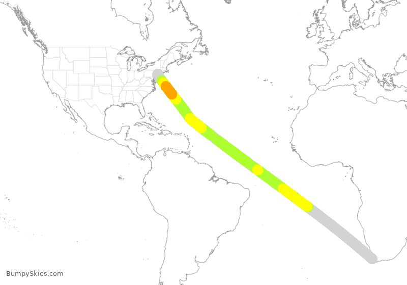 Turbulence forecast map for UAL2222, ACT to EWR