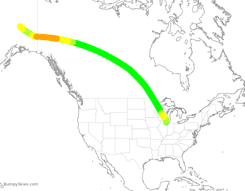 Turbulence forecast map for UAL2223, ORD to FAI
