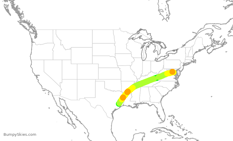 Turbulence forecast map for UAL2224, IAH to DCA