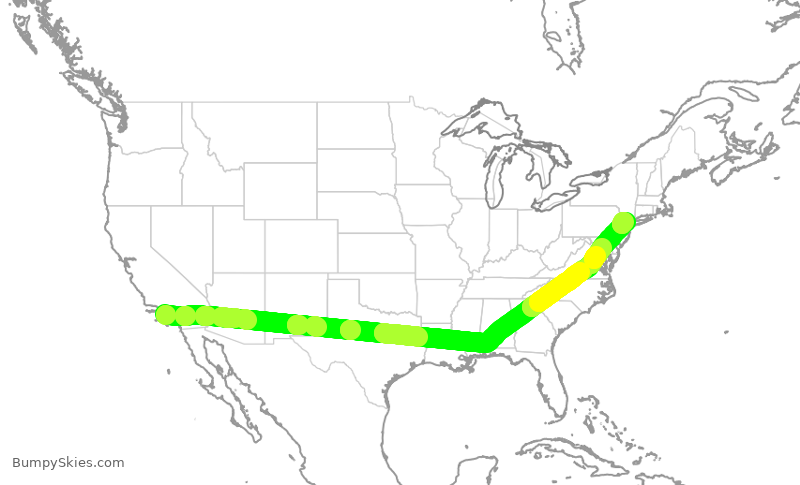 Turbulence forecast map for UAL2227, LAX to EWR