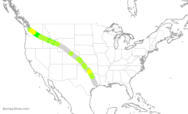 Turbulence forecast map for UAL2228, IAH to SEA