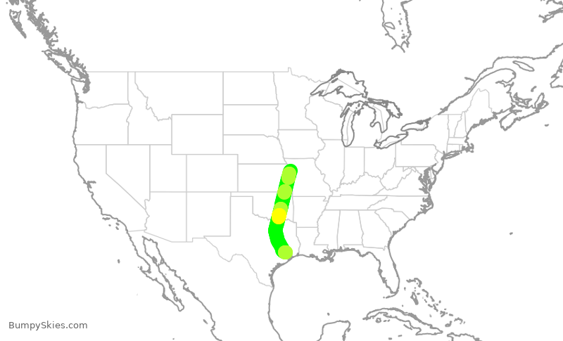 Turbulence forecast map for UAL2228, MCI to IAH