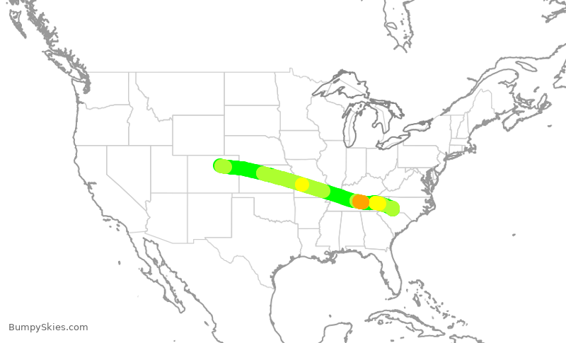 Turbulence forecast map for UAL2231, DEN to CLT