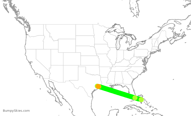 Turbulence forecast map for UAL2231, IAH to NAS