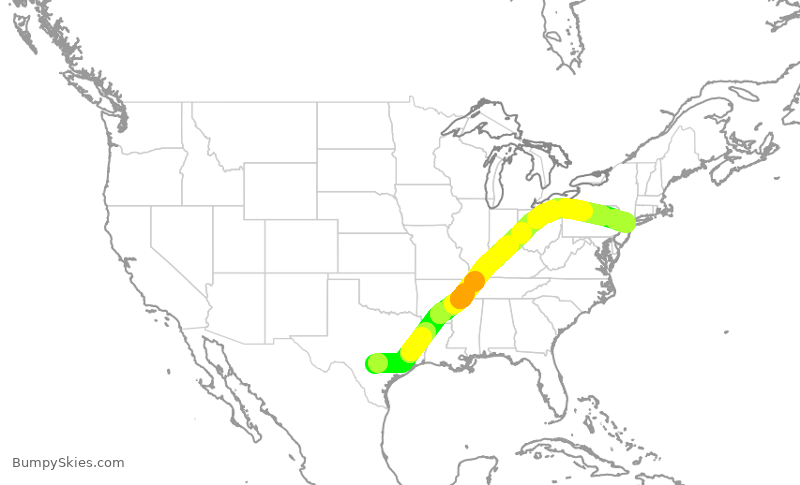 Turbulence forecast map for UAL2233, SAT to EWR