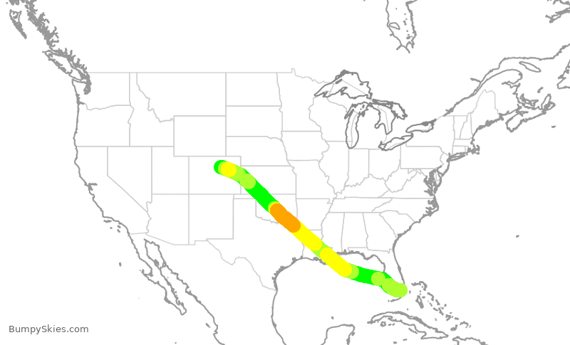 Turbulence forecast map for UAL2234, DEN to MIA