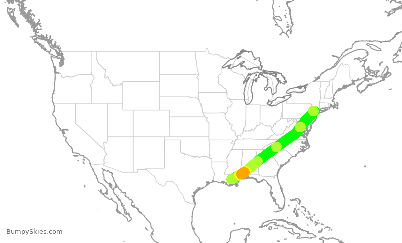 Turbulence forecast map for UAL2235, MSY to EWR
