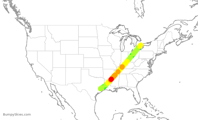 Turbulence forecast map for UAL2236, YYZ to IAH