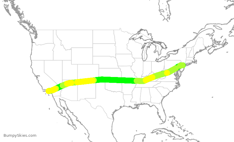 Turbulence forecast map for UAL2238, EWR to LAX