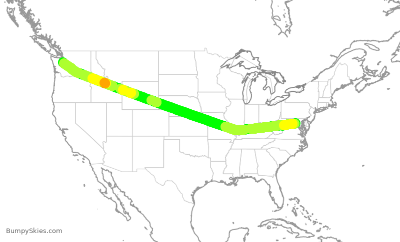 Turbulence forecast map for UAL2241, IAD to SEA