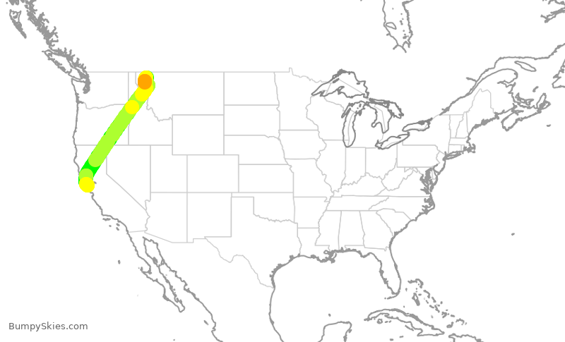 Turbulence forecast map for UAL2244, FCA to SFO