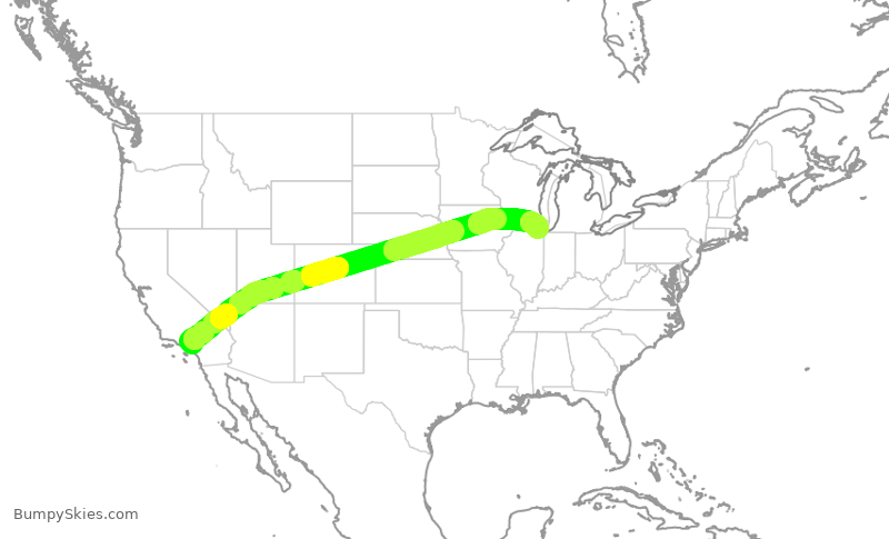 Turbulence forecast map for UAL2247, ONT to ORD
