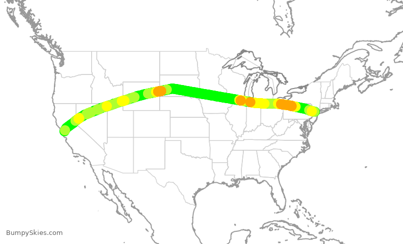 Turbulence forecast map for UAL2248, SFO to EWR