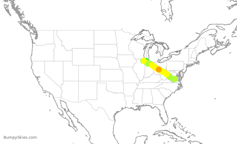 Turbulence forecast map for UAL224, RIC to ORD
