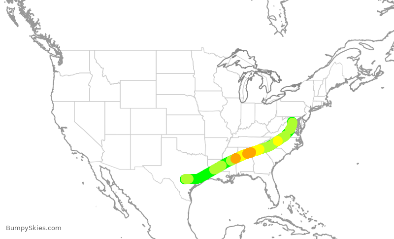 Turbulence forecast map for UAL2250, SAT to IAD
