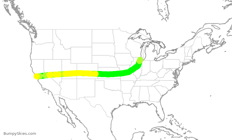Turbulence forecast map for UAL2251, ORD to SFO