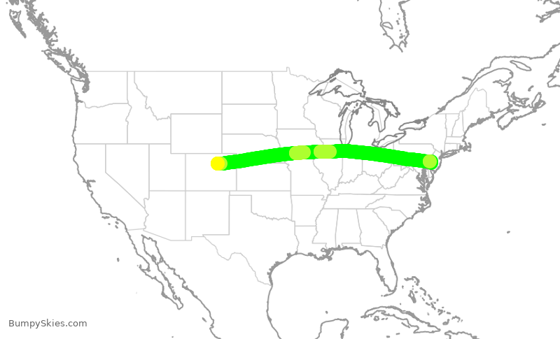 Turbulence forecast map for UAL225, DEN to PHL