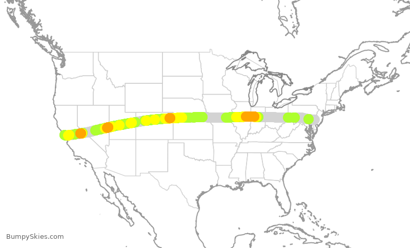 Turbulence forecast map for UAL225, PHL to SFO