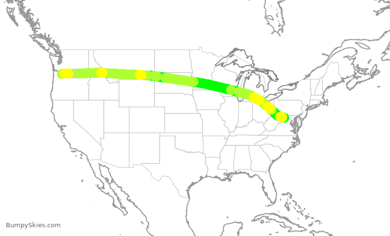 Turbulence forecast map for UAL2262, PDX to IAD