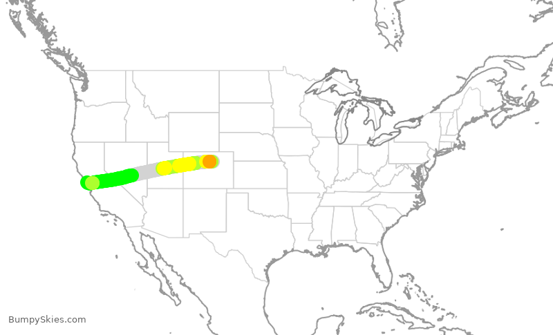 Turbulence forecast map for UAL2265, DEN to SFO