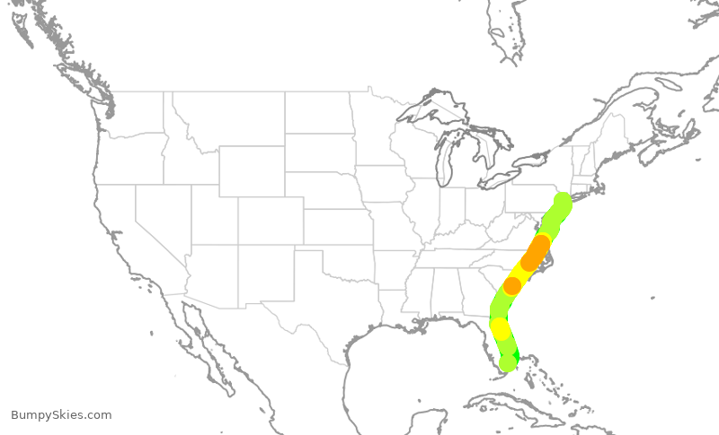 Turbulence forecast map for UAL2266, EWR to FLL