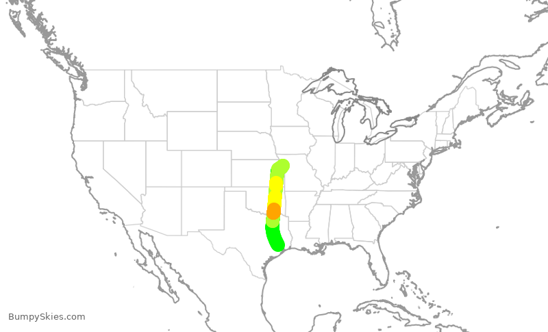 Turbulence forecast map for UAL2266, IAH to MCI