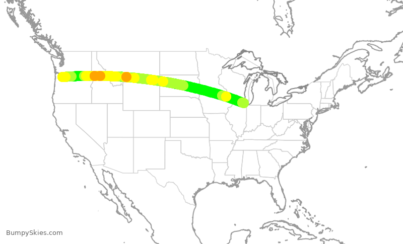 Turbulence forecast map for UAL2266, PDX to ORD