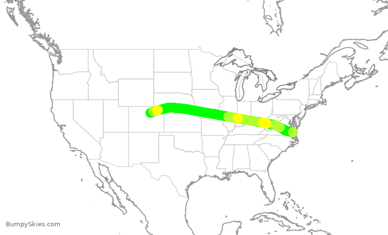 Turbulence forecast map for UAL2270, ORF to DEN