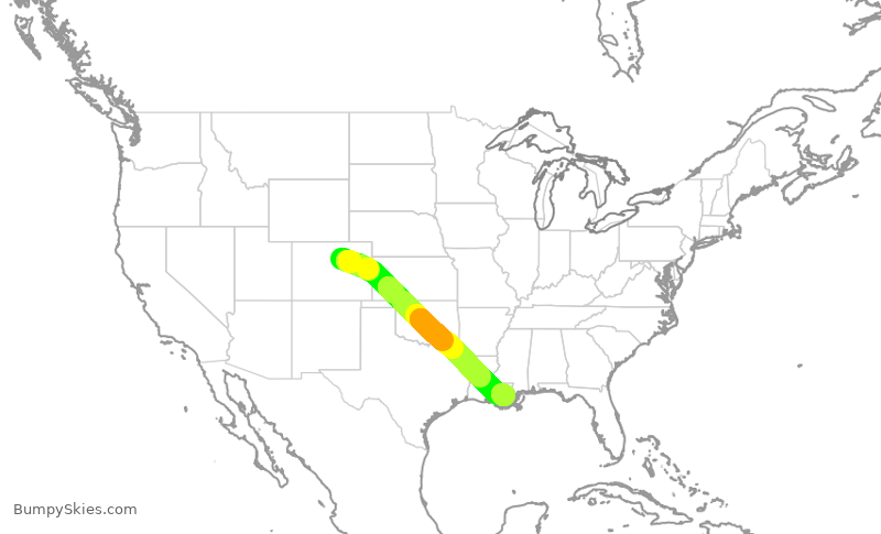 Turbulence forecast map for UAL2273, DEN to MSY