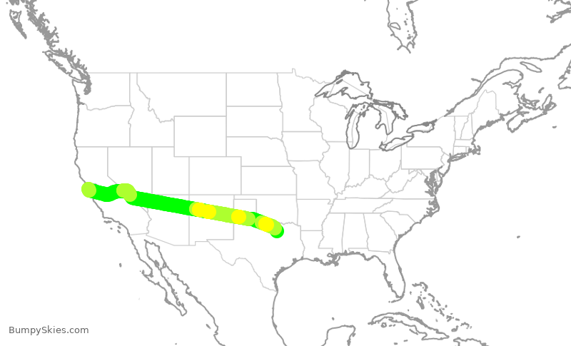 Turbulence forecast map for UAL2274, SFO to DFW