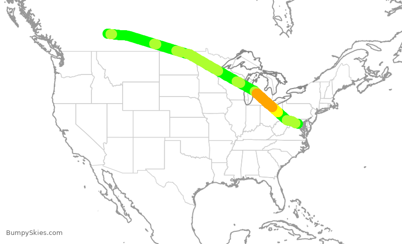 Turbulence forecast map for UAL2275, YYC to IAD